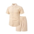 thumbnail image 3 of TIMIFIS Men's Cotton Linen Sets Short Sleeve Pleats Suits 2 Piece Button Shirt and Shorts Beach OutfitsFall, 3 of 8