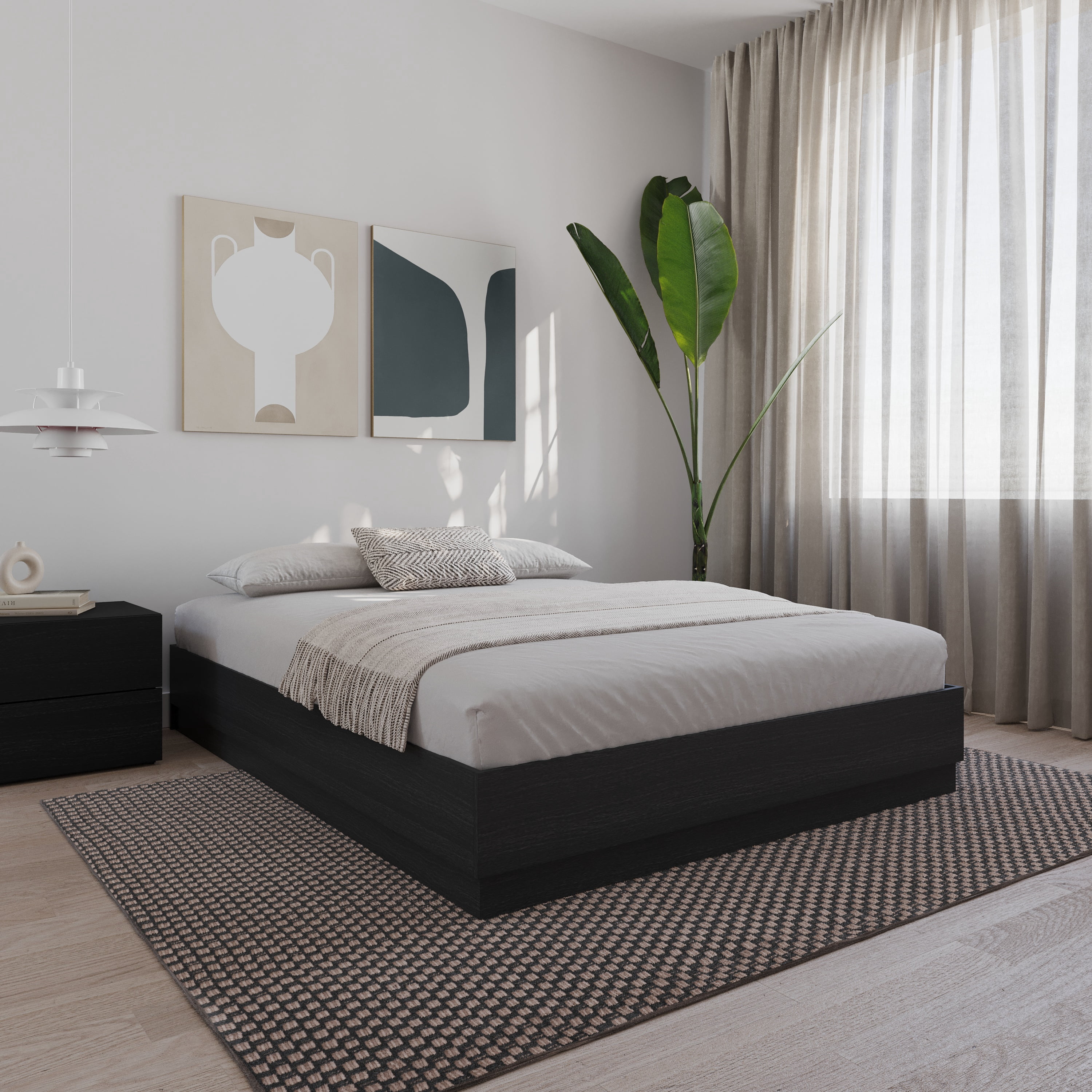 Nexera Milano Full Platform Bed Frame, Black Oak