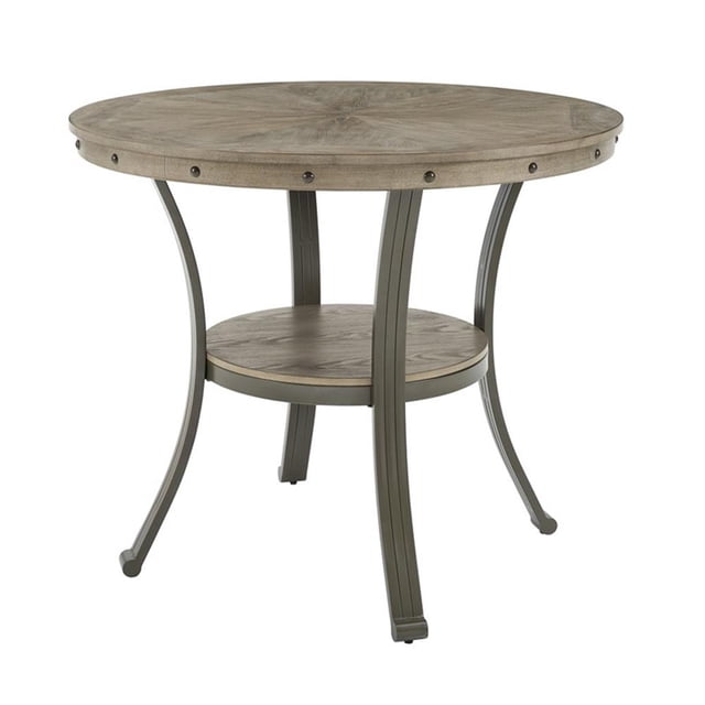 Pemberley Table de Pub en Rangée en Métal et Bois Étain Ronde avec Tablette de Rangement Inférieure 42 Pouces Non Assemblée