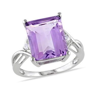 Miabella 5 7/8 CT TGW Emerald Cut Amethyst White Topaz Ring in Sterling Silver