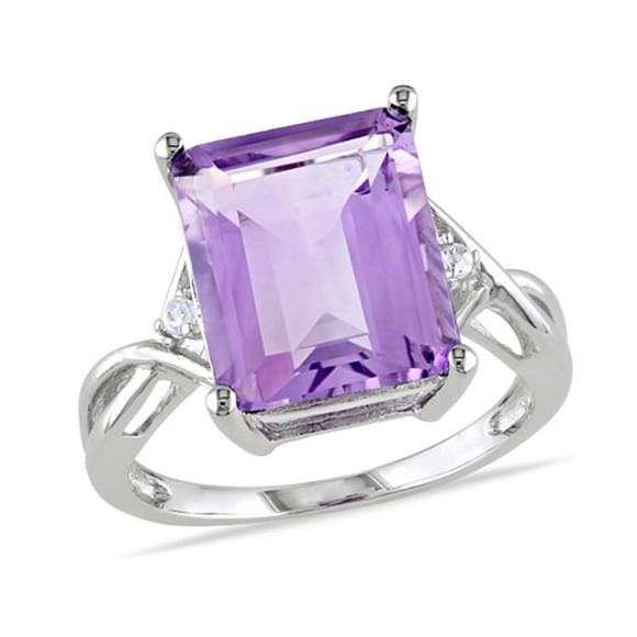 Miabella 5 7/8 CT TGW Emerald Cut Amethyst White Topaz Ring in Sterling Silver