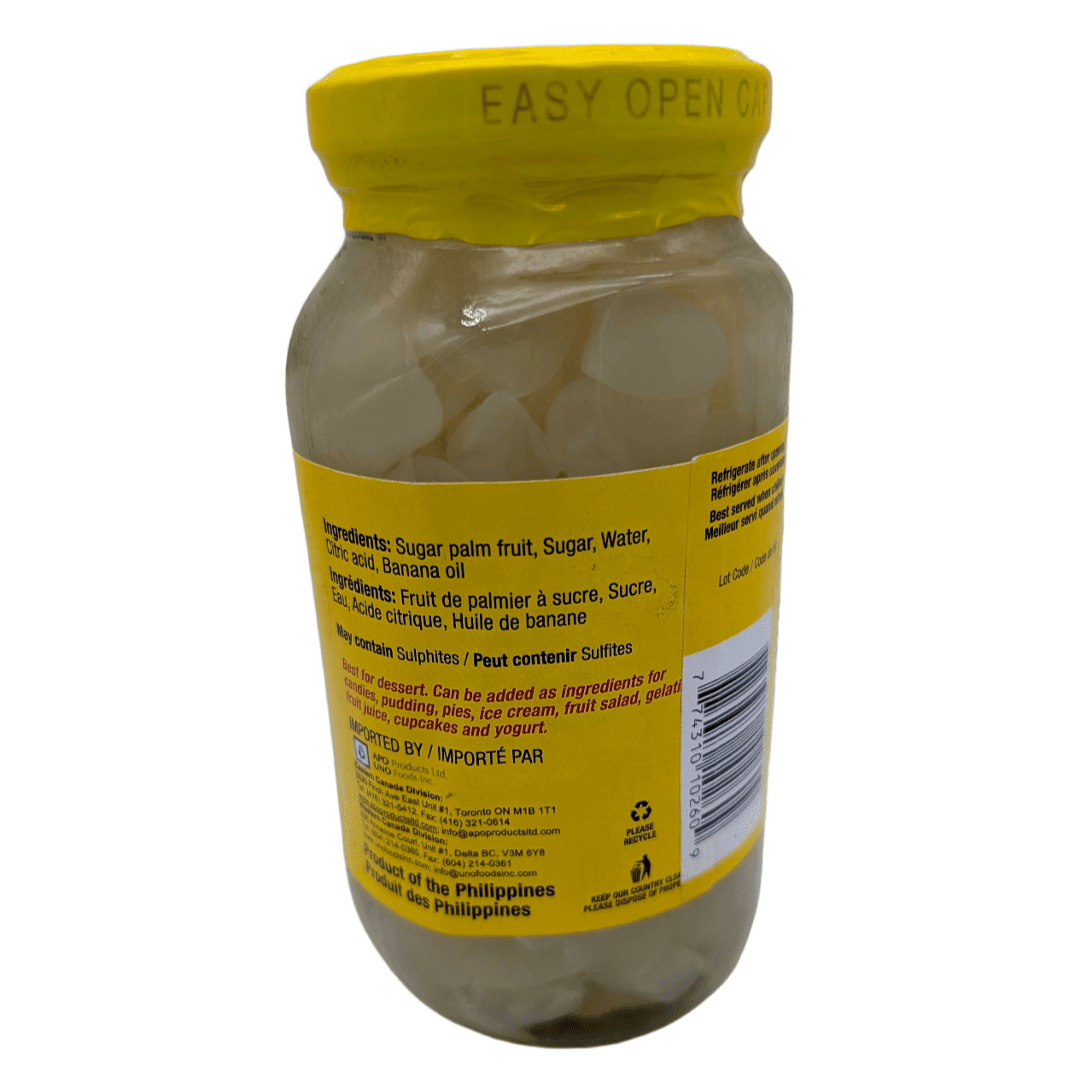 Fruit de palmier à sucre de Bulacan Kaong White 340 g par bouteille