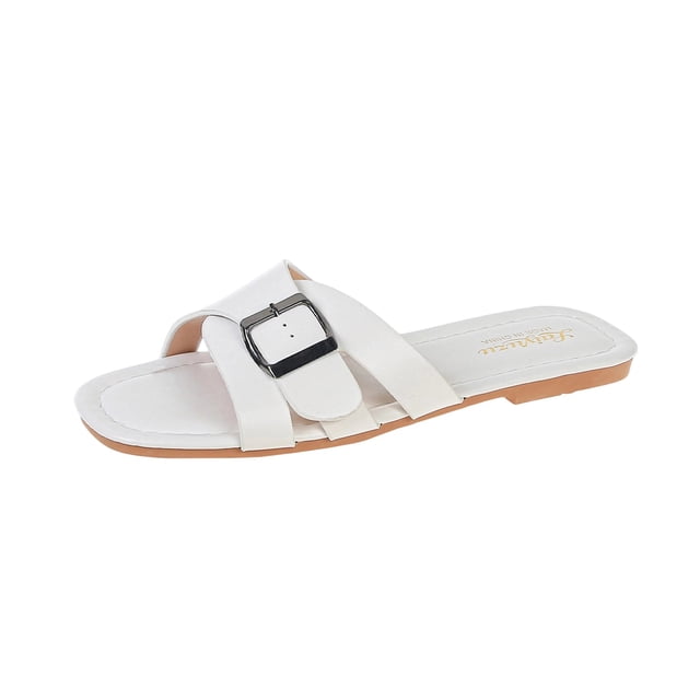 WRKEKC Womens Slippers Wide Width Roman Style One Strap Flat Beach Casual Slides Spring Summer Flip Flops for Women