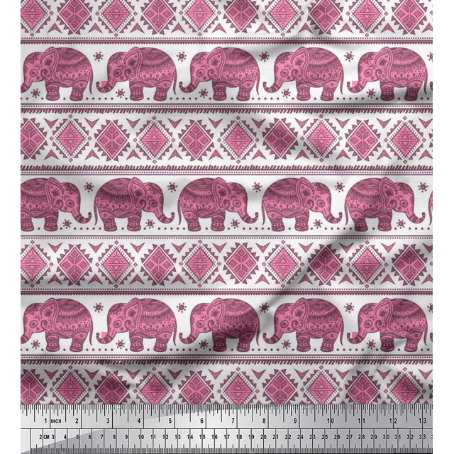Soimoi Rayon Fabric Aztec & Tribal Elephant Ethnic Fabric Prints By Yard 56 Inch Wide