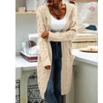 thumbnail image 2 of Women Hooded Open Front Cardigan Cable Knit Sweaters Solid Chunky Long Sweater Coats with Pockets, 2 of 5