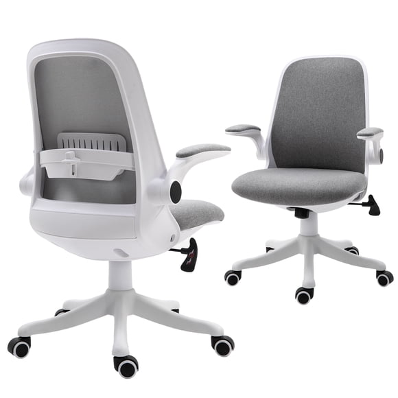 Vinsetto Office Chair Fabric Desk Chair with Flip-up Arms Swivel Seat Grey
