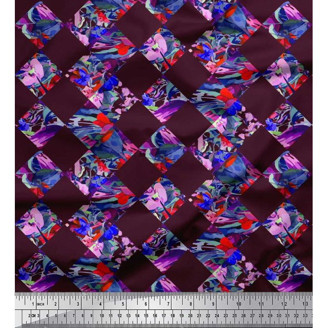 Soimoi Cotton Duck Fabric Artistic Floral & Check Geometric Print Fabric by Yard 42 Inch Wide