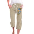 thumbnail image 1 of VEKDONE Womens Cotton Linen Capris Pants Print Capri Pant Khaki XL, 1 of 3