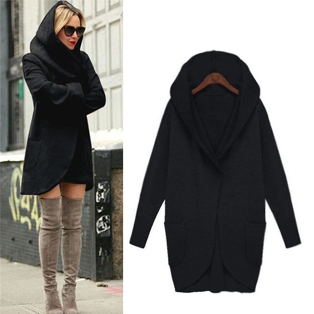 Manteau Fin en Laine à Capuche pour Femmes, Veste Décontractée Ample
