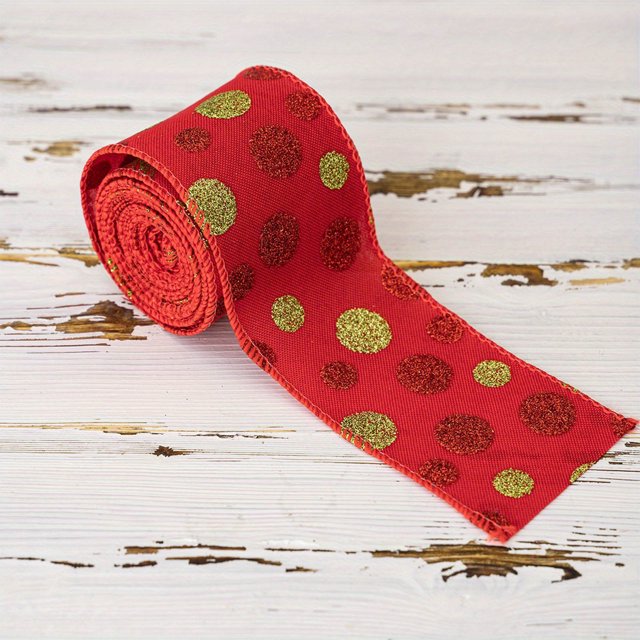 TIMIFIS Polka Dots Christmas Ribbon Christmas Tree Decoration 2.56 Inch Red and Green Ribbons for Crafts Holiday Gift Wrap Christmas Tree Decorations Wreath Bows Wrapping Supplies(4.55m)