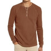 Jalioing T-shirt casual pour hommes Button cou cou Pull à manches longues Tee Mode de base Texture Chemises Tops
