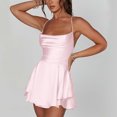 thumbnail image 3 of AherBiu Satin Dress for Women Sleeveless Crossover Strap Hollow Back Ruffle Layered Party Mini Dress, 3 of 7