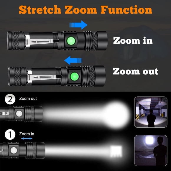 CHUANK 20000 Lumens Super Petit Mini Compact Lampe de Poche LED USB Rechargeable Ultra Brillante Tactique Zoomable Lampe de Poche Étanche EDC Pince de Poche Lampe Torche Tactique pour Randonnée Camping