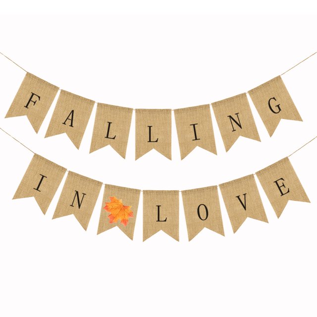 Linen Banner FALLING IN LOVE Letters Hanging Flag Bunting Banners for Thanksgiving Day Party Decorations
