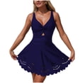thumbnail image 1 of FRSASU Ladies' Solid Color Hollow Out Suspender Comfortable Swimsuit Bikini One Piece Swimsuit Navy S(S), 1 of 8