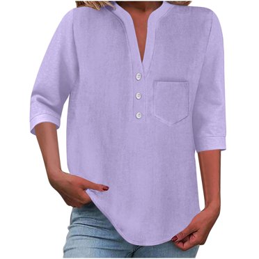 Tnhcen Chemise Henley à Boutons en Coton pour Femme Grande Taille - Coupe Ample avec Poche, Essentiel d'Été, Haut Décontracté Respirant 100 % Coton P-5TG