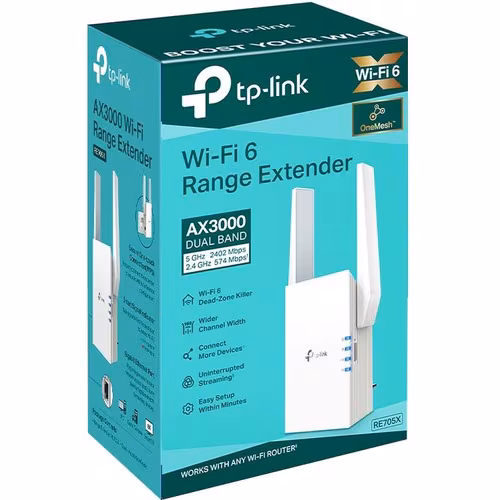 thumbnail image 4 of TP-Link RE705X Dual Band IEEE 802.11ax 2.91 Gbit/s Wireless Range Extender - 2.40 GHz, 5 GHz - 2 x External Antenna(s) - External - MIMO Technology - 1 x Network (RJ-45) - Gigabit Ethernet - 12.60 W, 4 of 7