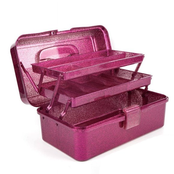 Glitter Pink & Craft Tool Storage Box,3-Layer Stackable Carry Tackle Box Sewing Box Organizer for Art,1 * Makeup box