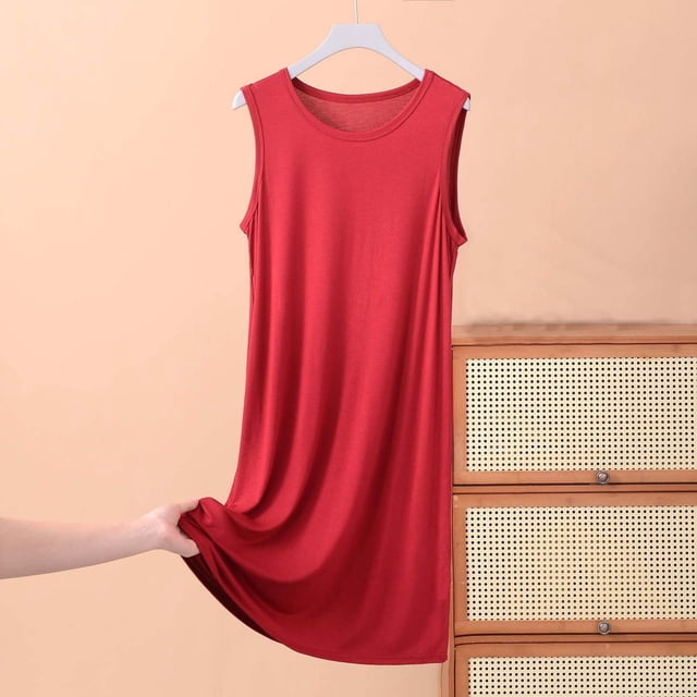 Elvqul Chemises de Nuit Pyjamas Grande Taille Robe Sans Manches pour Femmes Rouge Nuisette Unie pour Femmes