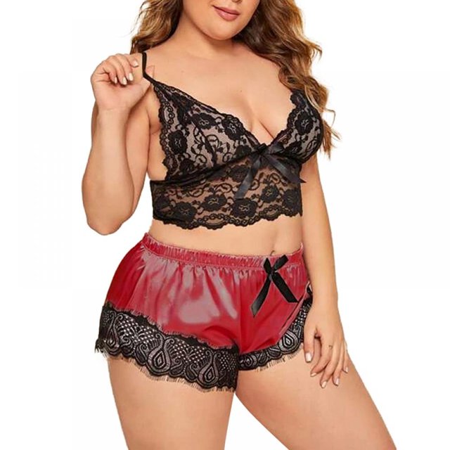 Pyjama en Dentelle Grande Taille pour Femmes Ensemble de Pyjama Deux Pièces en Satin