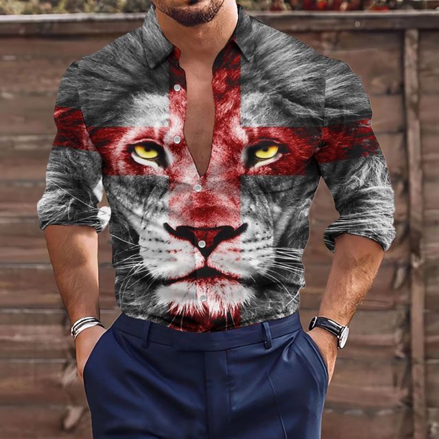 TIMIFIS Men's Shirts Cross Long Sleeve Button Down Shirts Cross Print Casua Shirts Top-RedFall
