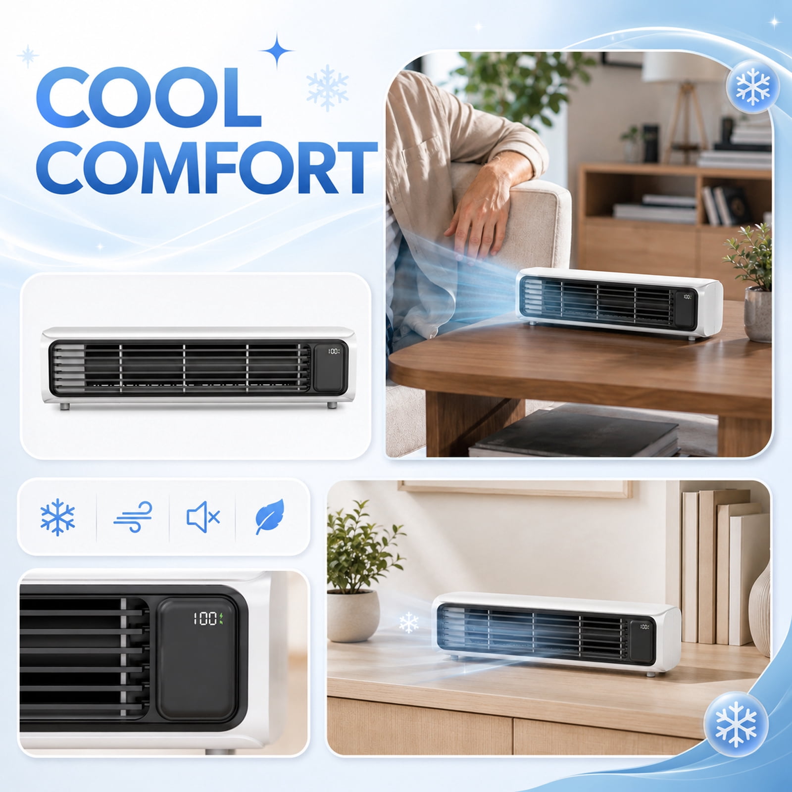 Portable Wall Mounted Aair Conditioner, Rechargeable Bladeless Air Cooler, 2026 Back to School Portable Fans Air Conditioners, 3 Speed Quiet Desk Fan, Horizontal & Vertical