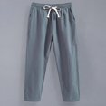 thumbnail image 3 of CHUANK Pantalons d'Été en Lin pour Hommes Pantalons Courts Droits Amples en Coton Lin Tendance Taille 5TG Pantalons Longs, 3 of 7