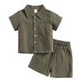 thumbnail image 1 of Hiiyo Boys Summer Outfits Cotton Linen Short Sleeve Button Shirt Shorts Set, Sizes 1-12, 1 of 4