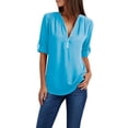 thumbnail image 1 of Women Ladies Zipper Button Long Sleeves Loose Chiffon Shirt Clothing, 1 of 1