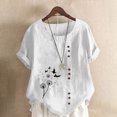 thumbnail image 1 of Économies d'Été! Horkkom Chemises à Manches Courtes pour Femmes Été Grande Taille Chemises en Lin Décontractées Col Rond Imprimé Floral Blouses Amples, 1 of 4