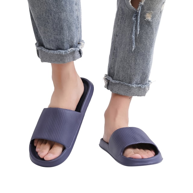 Open Toe Sandals for Men Non Slip Bathroom Slides Comfortable Indoor Outdoor Slip On Shower Slippers Blue Size 10