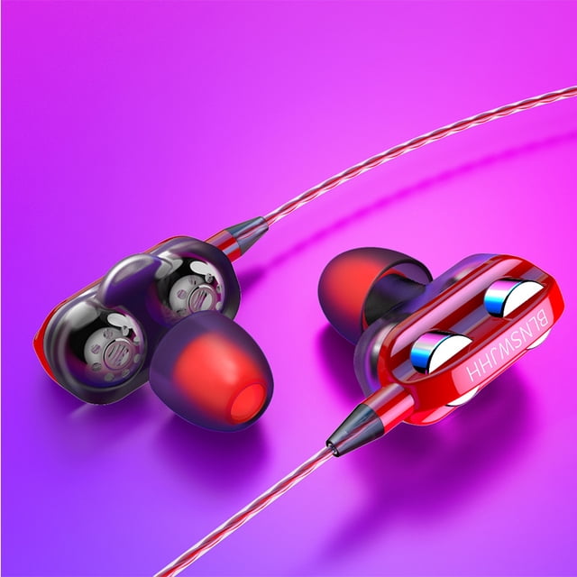 Casque Filaire à Double Haut-Parleur Stéréo, Écouteurs Sport avec Micro, Version de Réglage Rouge