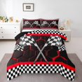thumbnail image 2 of Erosebridal Checkered Flag Bedding King Comforter Set, Red Geometry Down Comforter, Extreme Sports Decor, Reversible 3-Piece, 2 of 8