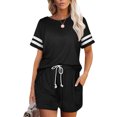 thumbnail image 3 of Ensemble de Pyjama à Rayures pour Femmes, Manches Courtes, Chemise de Nuit avec Shorts, 3 of 5