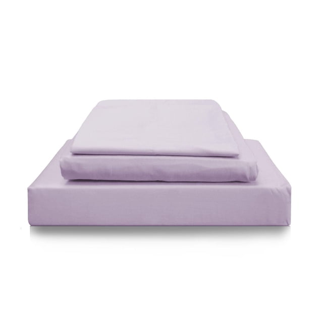 Johnson Home 300 Thread Count Combed Egyptian Cotton Sheet Sets in light lavender, folded with fitted sheet, flat sheet, and pillowcase, crafted for breathable comfort, durability, and year-round temperature regulation in bedding.