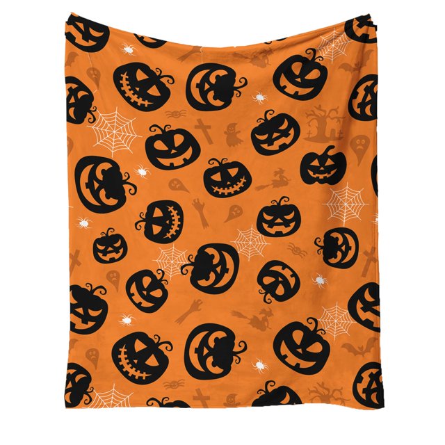 Birdeem Halloween Pumpkin Pattern Blanket, Modern Flannelette Warm Blanket for Bedroom