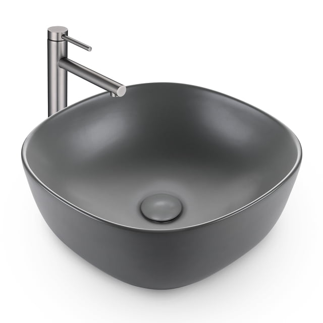 Aquaterior Bathroom Countertop Ceramic Vessel Sink Single Handle Tall Faucet Kit
