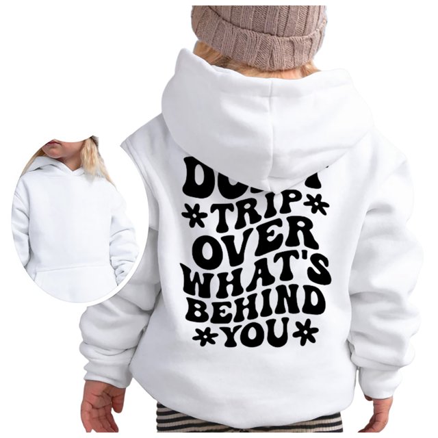 FAOWME Chandail à Capuchon pour Filles Manches Longues Sweat à Capuche Graphique Mignon Blanc 4-5 Ans