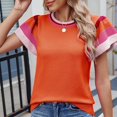 thumbnail image 4 of Pisexur Hauts pour Femmes Confort Printemps Hauts pour Femmes Nouveau Col Rond Tricot Design Color-Block Hauts Décontractés pour Femmes Chandail à Manches Courtes Doux, Hauts Mignons pour Femmes, 4 of 6