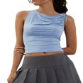 thumbnail image 1 of Ruched Sleeveless Crop Tops with Asymmetric Neckline for Women, 1 of 6