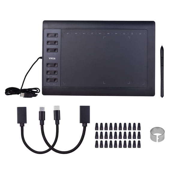 Riwcyla 10x6 Inch Professional Graphics Drawing Tablet 12 Express Keys with 8192 Levels Battery,Free Stylus30pcs NibsPen Clip2pcs OTG Cable Support PCLaptop Connection Compatible with Windows for P