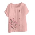 thumbnail image 2 of Pisexur Hauts pour Femmes Décontractés en Lin Col Rond Grande Taille Imprimé Manches Courtes T-shirt Blouse, Hauts d'Été pour Femmes Rose, 5TG, 2 of 3