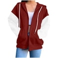 thumbnail image 2 of Womens Zip Up Hoodies Casual Color Block Long Sleeve Hooded Coat Fall Winter Trendy Comfy Daily Jacket with Pockets Wine XL, 2 of 6