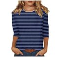 thumbnail image 1 of Blouses pour Femmes Mode Blouses à Rayures Imprimées pour Femmes T-Shirt à Manches Trois-Quarts Haut à Col Rond, 1 of 5