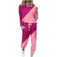 thumbnail image 1 of CHOK Womens Sport Set Long Sleeve Patchwork Color with Loose Cozy Petite Sweatpant Trendy Fall Winter Suits (X-Large  Pink), 1 of 5