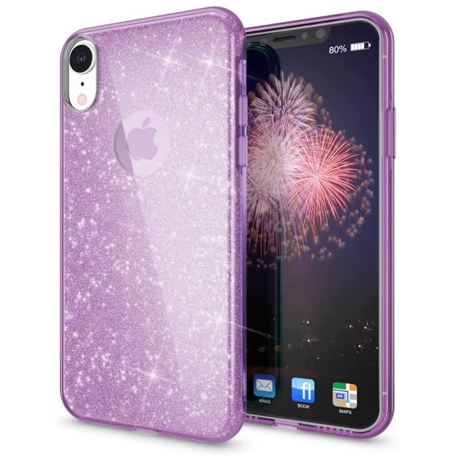 Case Compatible With Iphone Xr, Mobile Phone Cover Glitter Ultra-Slim Silicone Case, Back Cover Protective Cover, Glitter Sparkle Mobile Phone Case Bumper, Thin Bling Rhinestone Case, Color: Purple