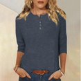 thumbnail image 2 of Yuyuzo Womens 3/4 Sleeve Tops Basic Button Crew Neck Solid Color Loose Fitted Tunics Tee Blouses, 2 of 5