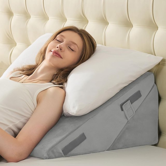 Wedge Pillows for Adult Adjustable Bed Wedge Pillow for Post Surgery Triangle Pillow Headboard with Bolster Cushion for Sleeping Acid Reflux Neck & Back Support and Dark G