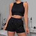 thumbnail image 2 of ShomPort Womens 2PC Matching Set Sleeveless Round Collar Crop Tops High Elastic Waisted Drawstring Shorts Comfort Athletic Outfits, 2 of 6