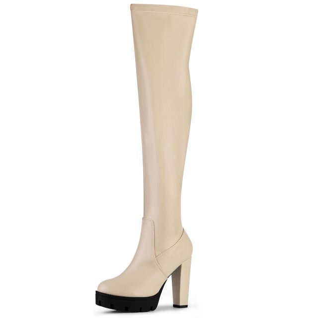 Unique Bargains Women's Platform Heels Chunky Heel Over Knee High Boots